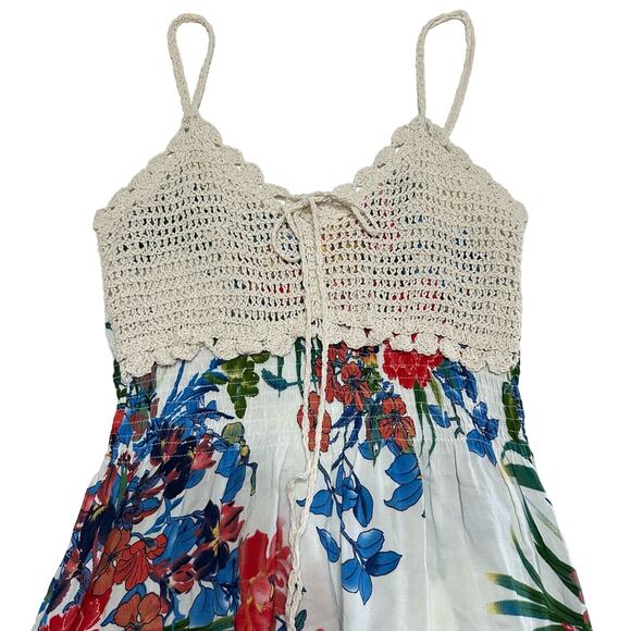 Crochet Floral Sundress Womens Large Boho Knee Length Resort Tropical‎ Festival - Picture 2 of 13